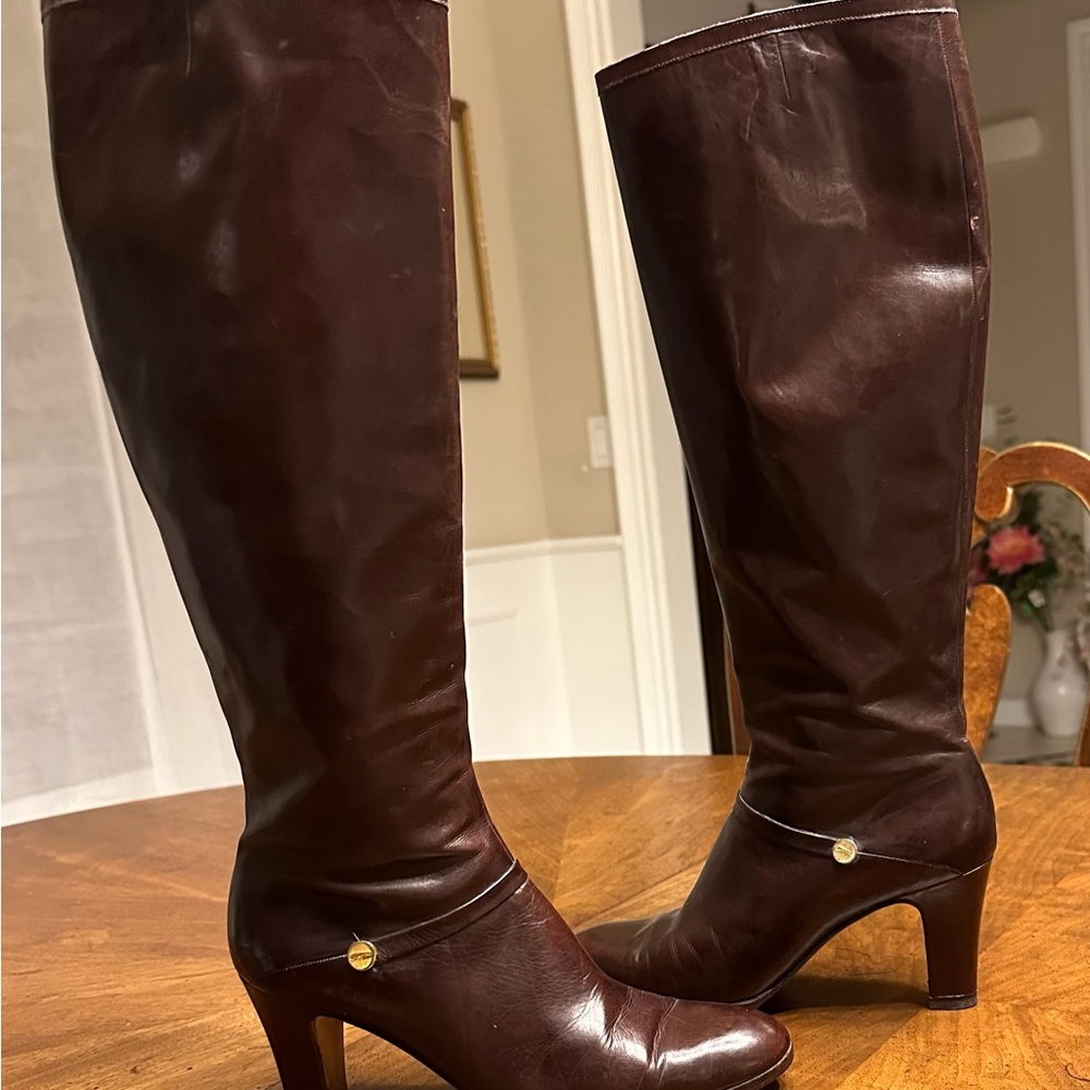 Salvatore Ferragamo Elegant Brown Leather Knee-High Boots